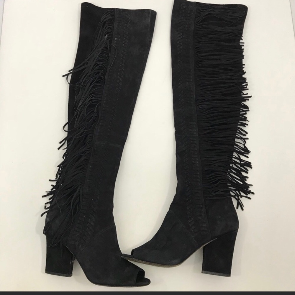Rebecca Minkoff Black Suede Fringe Boots
